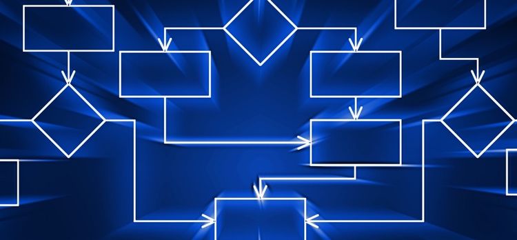 Representation of a flow chart against a blue background