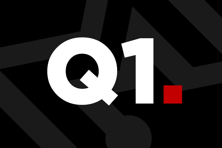 Large Q1 text on a dark background